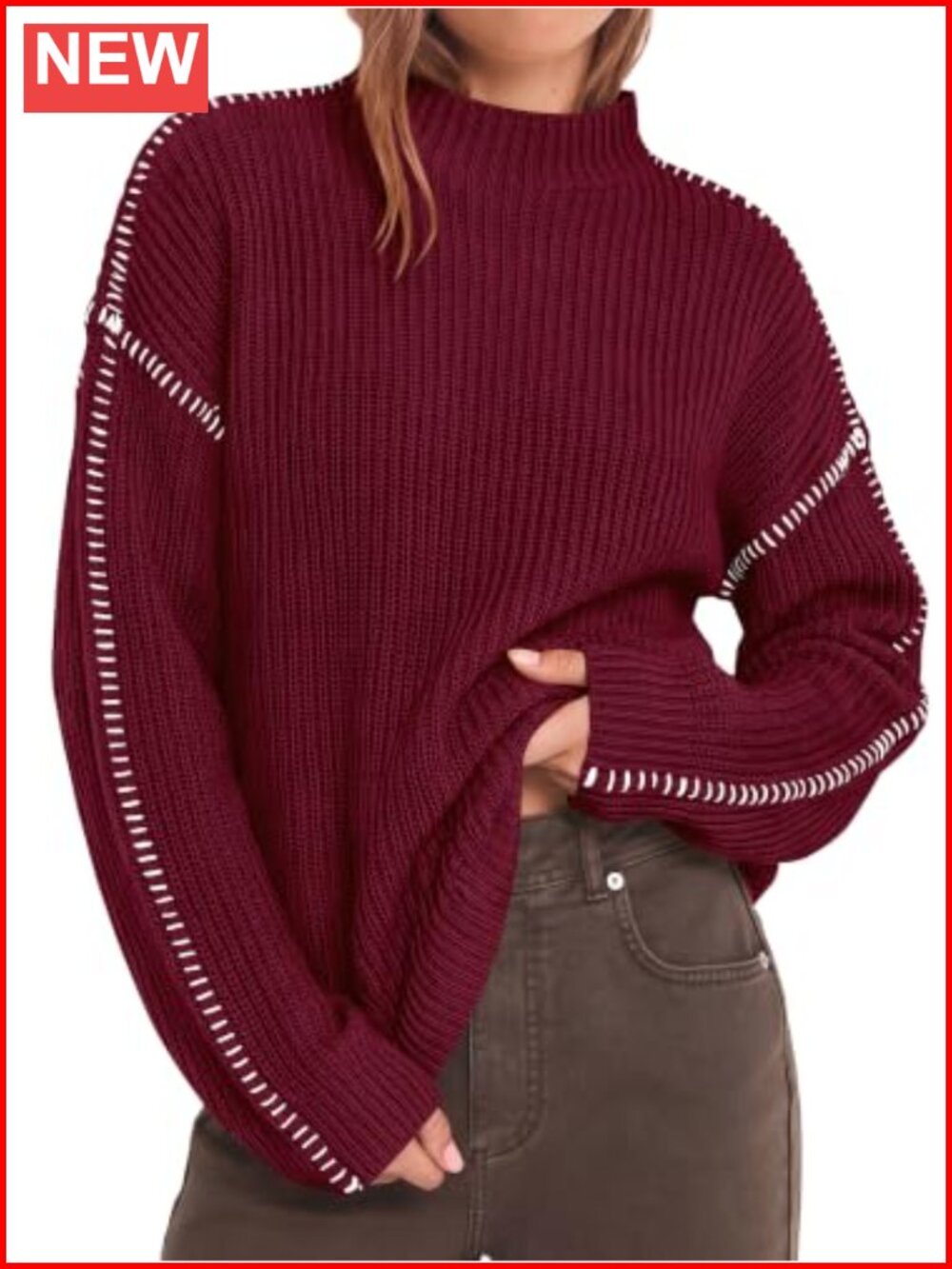 Oversized Chunky Knit Pullover Sweater Women Loose Fit Mock Neck Long Sleeve